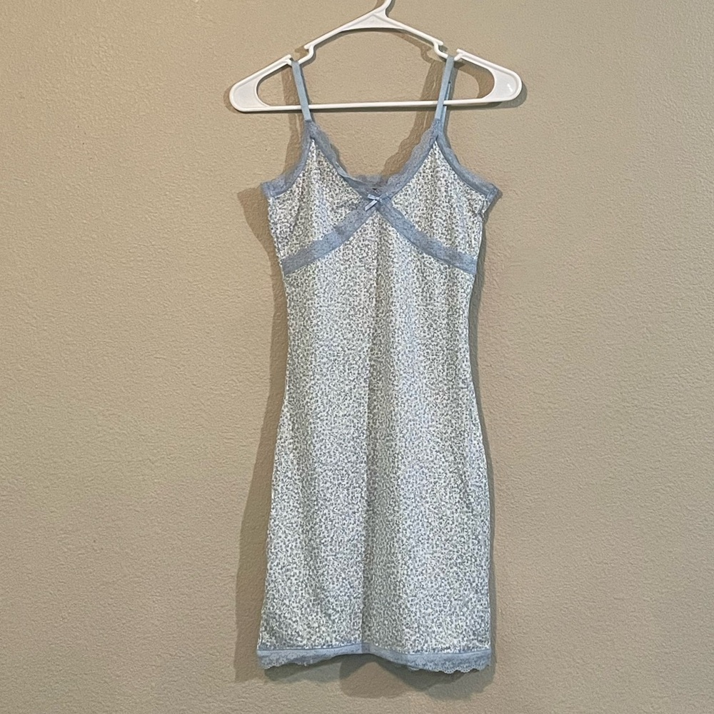 H&M Light Blue Floral Babydoll Dress with Lace Trim